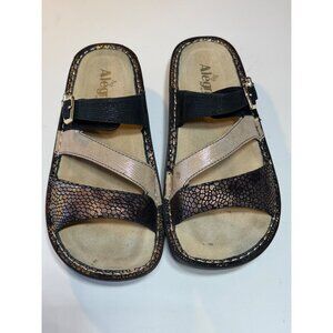 Alegria Womens Slide Sandals Size 39 Black & Bronze Leather Straps Adjustable Bu